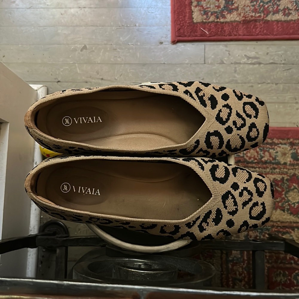 Vivaia leopard print square toe ballet flat.